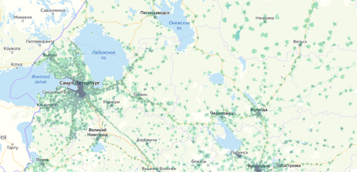 Зона покрытия МТС на карте Подольск 